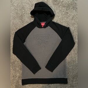 GUESS Men's Charcoal and Black Logo Hoodie